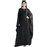 Prlemend Women Prayer Abaya Dubai Bat Sleeve Dress Islamic Printed Long Robe with Belt