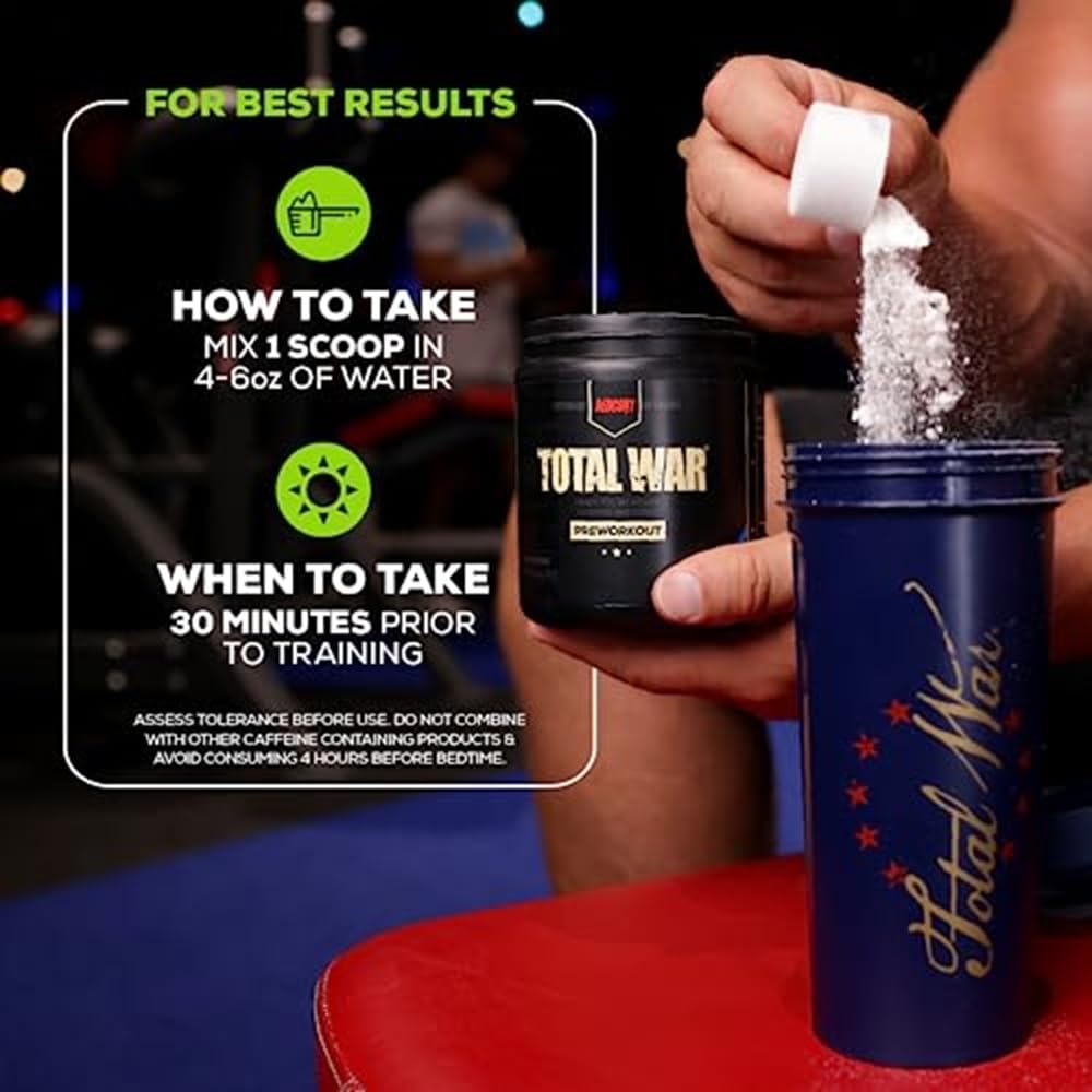 REDCON1 Total War Pre Workout, Tiger's Blood - L Citrulline, Malic Acid, Green Tea Leaf Extract for Pump Boosting Pre Workout for Women & Men - 3.2g Beta Alanine to Reduce Exhaustion (30 Servings)