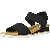 Skechers BOBS Women's Desert Kiss - Stretch Quarter strap sandal Sandal, black, 8 W US