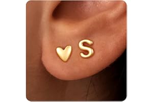 JIAOGE Stud Earrings for Girls Gifts - 2 Pairs S925 Sterling Silver Post Real Gold Plated Heart Initial Stud Earrings for Girls Teen Girl Gifts Hypoallergenic Earring for Women Jewelry