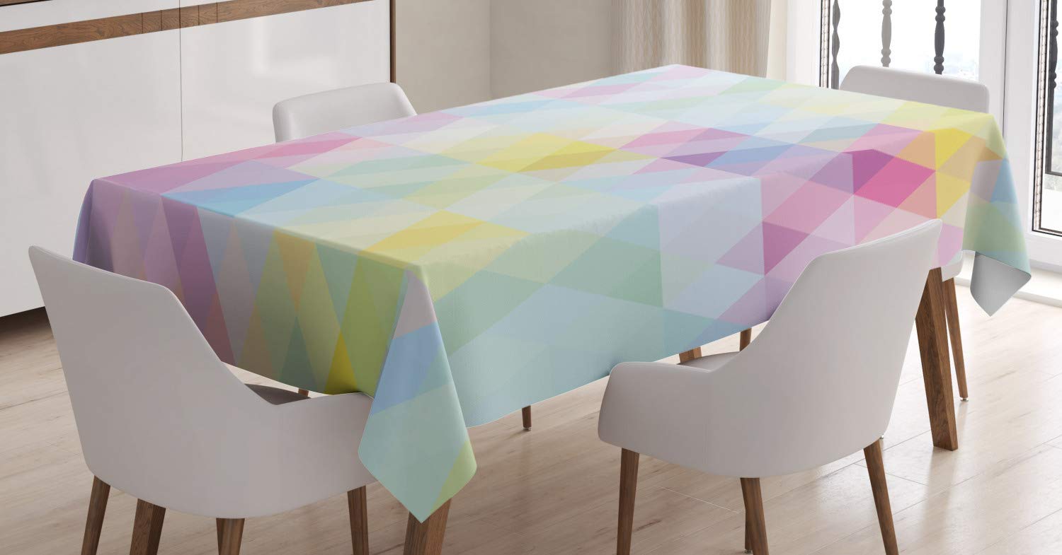 ABAKUHAUS Abstract Tablecloth, Geometrical Vibrant Rainbow Themed Pastel Colored Rhombus Pattern Hipster Style, ining Room Kitchen Rectangular Table Cover, 54 W X 94 L, Pastel Multicolor