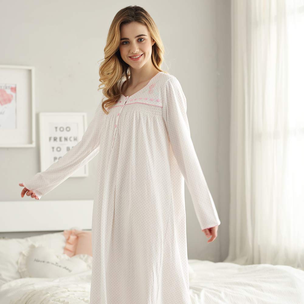 Long-Sleeve Long Women Sleepwear Cream 