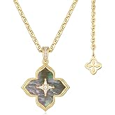 MYEARS Women Gold Necklace Clover Pendant Gemstone Cubic Zirconia 14K Simple Dainty Chain Everyday Trendy Lucky Flower Jewelry