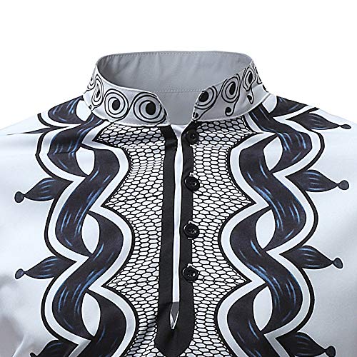 Dressin_Men's Clothes Men's Fashion Printing uxury African Autumn Winter Print Long Sleeve Shirt Top Blouse - Thumbnail 2