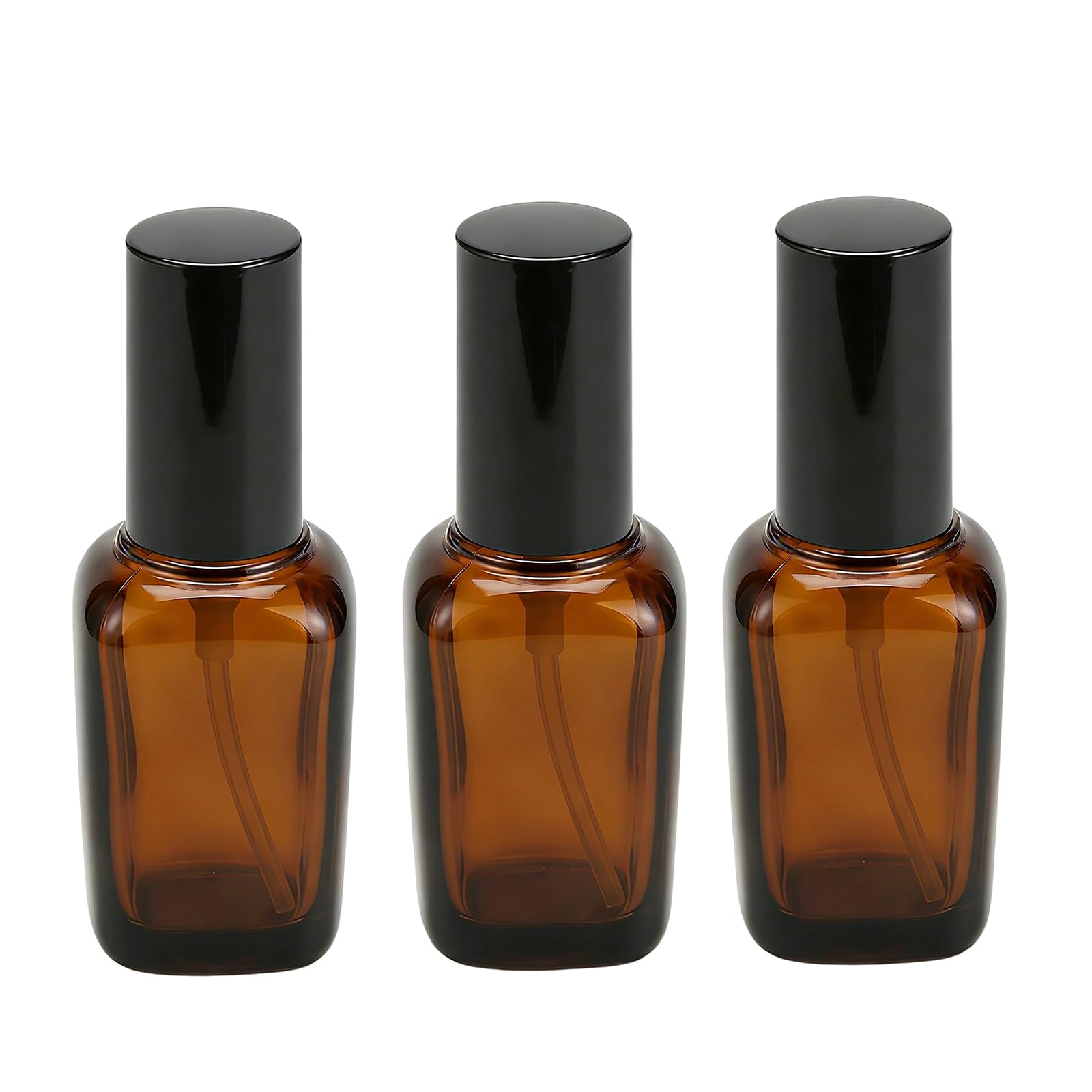 VASANA 3Pcs 30ML/1Oz Amber Square Glass Lotion Pump Bottles Empty Travel Cosmetic Makeup Cream Lotion Container Vial Jar Dispenser With Black Pump Head and Cap for Emulsion Essential Oil Liquids