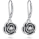 VONALA Rose Flower Earrings 925 Sterling Silver Vintage Rose Leverback Earrings Flower Dangle Drop Earrings Halloween Jewelry Gift for Women