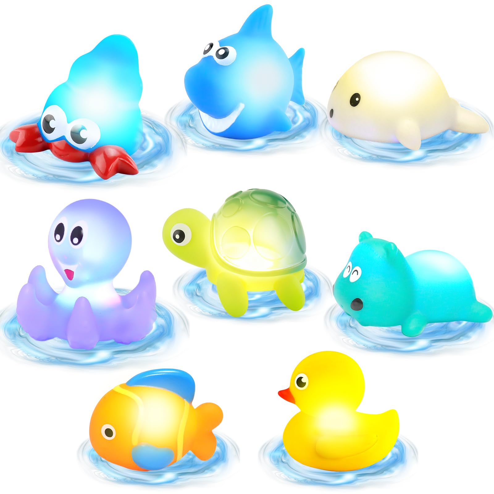 Light Up Bath Toys for Babies – 8 Pcs Floating LED Baby Bath Toys Set, Sensory Light Up Toys for Toddlers, Mould Free Waterproof Bath Toy Gift for Boys and Girls