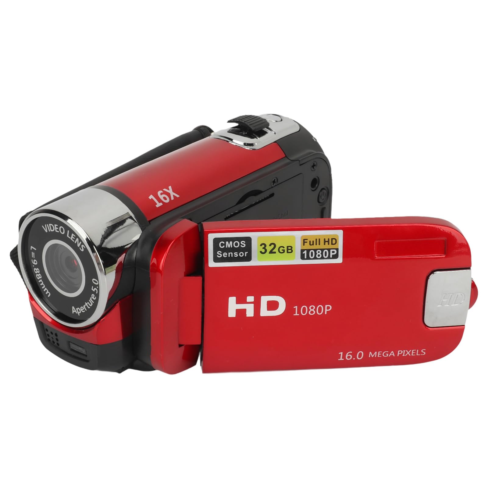 Digital Camera 1080P, 16MP Compact Small Video Camera with 16X Digital Zoom, Anti Shake, Loop Recording, 2.4 Rotatable Screen Vlogging Camera for Teens Adult Beginner Kids (Red)