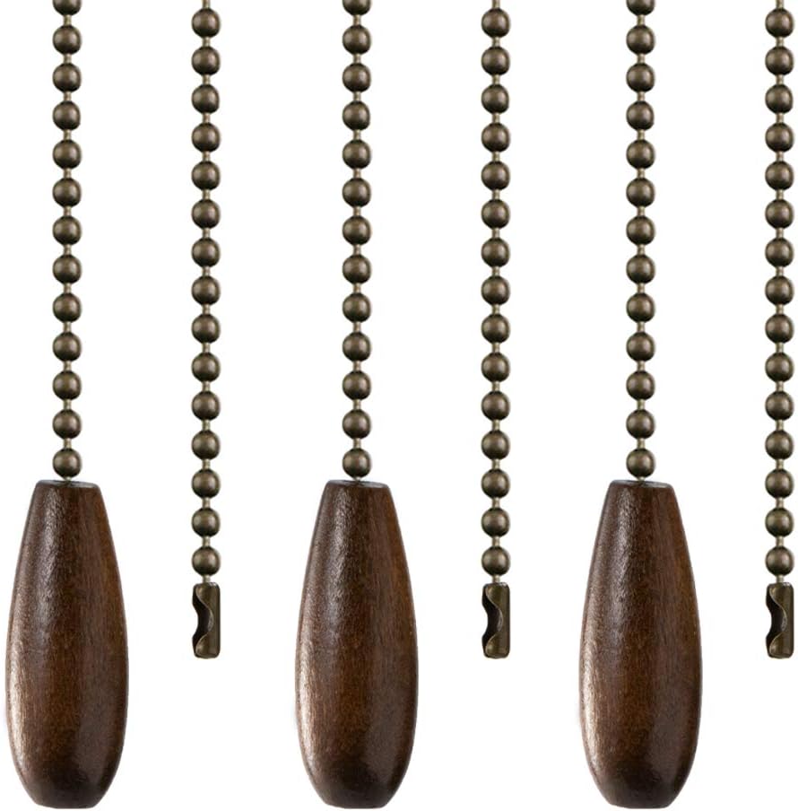 Walnut Wooden Pull Chain Set, 3 Pack Ceiling Fan Pull Chains for Ceiling Fan Light Decoration with Ball Chain Connecter: Kitchen & Dining