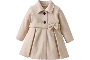 USKIDKK Toddler Baby Girl Clothes Jacket Coat Long Sleeve Solid Color Buttons Dress Coat Fall Winter Outfit