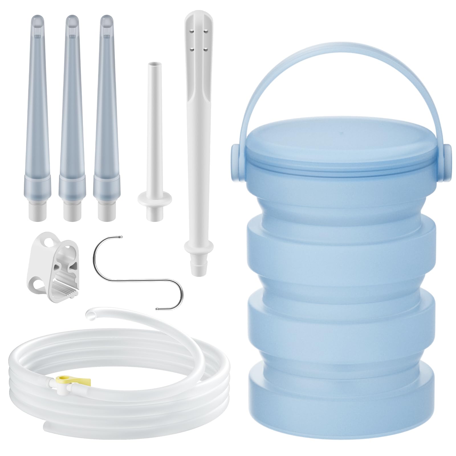 Photo 1 of JZCXword Collapsible Silicone Enema Bucket Kit – 1.2L Enema Bucket– 5.3ft Silicone Hose – 5 Multi-Size Enema Tips – for Colon Detox Cleanse Enemas