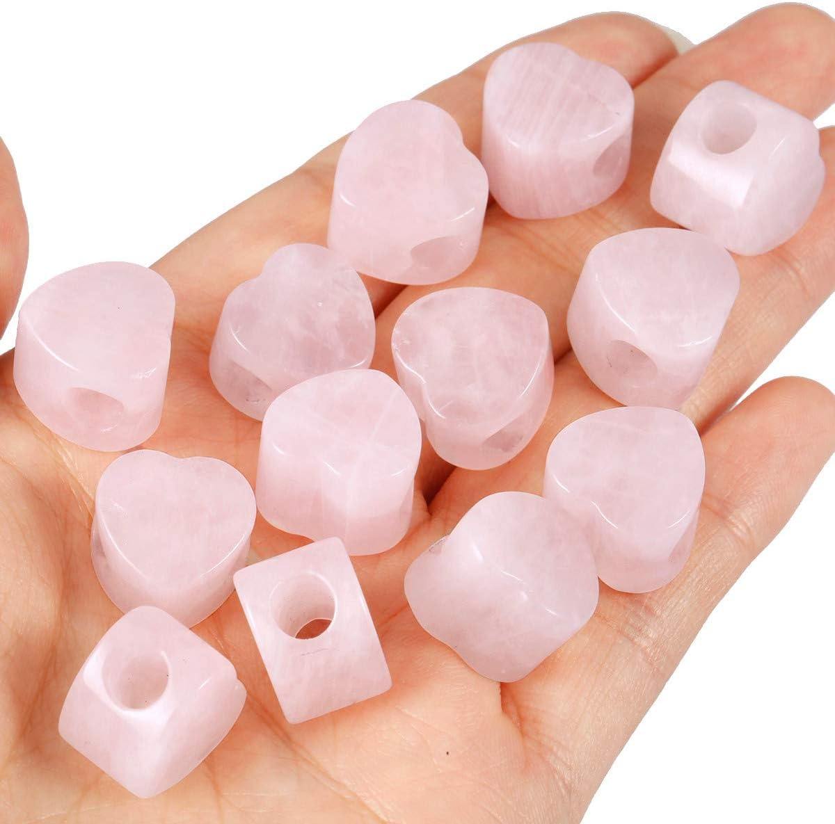 KYEYGWO Rose Quartz Large Hole Polished Gemstone Beads for Bracelets Heart Shape Loose Charms European Bead for Jewelry Making Pack of 20 - Image 3