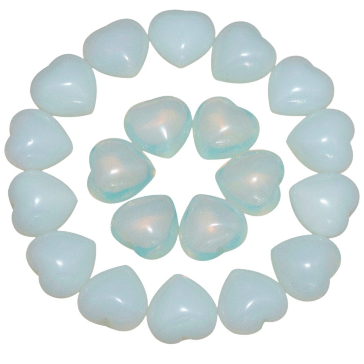 Shanxing 10pcs Opalite Mini Heart Crystals Set, Small Polished White Heart Stones for Arts and Crafts Healing Crystal Gifts Party Room Decor Pocket Love Heart Stone Gift for Women Girl