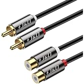 J&amp;D 2 RCA Extension Cable, RCA Male to Female Stereo Cable, 25 ft | Gold Plated Connectors, Heavy Duty Copper Shell &amp; OFC conductors - Clear Bass, Noise Shielding for Hi-Fi, TV and Home Theater