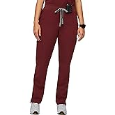 FIGS YOLA High Waisted Skinny Scrub Pants for Women — 11 Pockets, 4-Way Stretch, Yoga Waistband - Burgundy, Regular XS