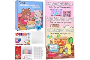 YQWUCO Coloring Book Set for Adults and Teens,3 PacK Easy and Simple Designs Coloring Set,Stress Relief Gifts with 36 Colors Markers &12 Pcs Glitter Markers &12 pcs Colored Pencils for adults Relaxation