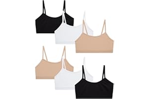 Rene Rofe Girls' Training Bra - 6 Pack 4-Way Stretch Spaghetti Strap Unpadded Bralette Starter Bras for Girls (7-14)