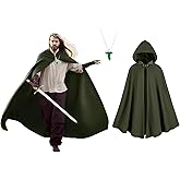 QPAXUCR Medieval Cloak Men, Renaissance Costume Cloak with hood and Green Leaf Brooch Necklace for Halloween Cosplay Party.