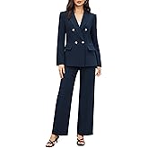 Casly Lamiit Pants Suit for Women Dressy Casual Long Sleeve Blazer Business Work Outfits Trendy Matching Sets Interview Clothing Navy Blue S