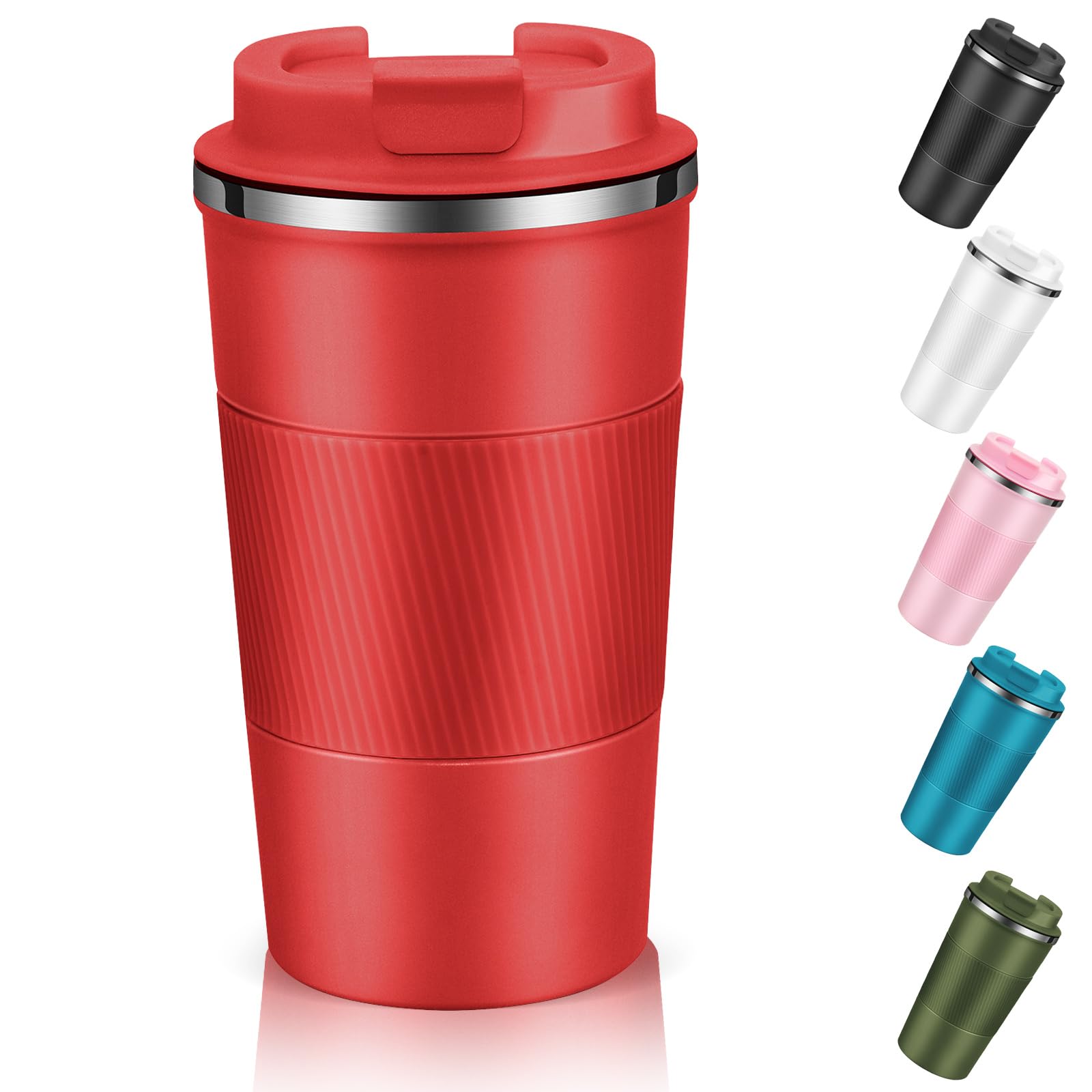 EALLEN Travel Mug with Leakproof Lid,Insulated Reusable Coffee Mug for Hot&Cold Drinks/Tea,Portable Stainless Steel Thermal Takeaway Travel Coffee Cup for Car/Outdoor/Picnic/Office/School (510ml Red)