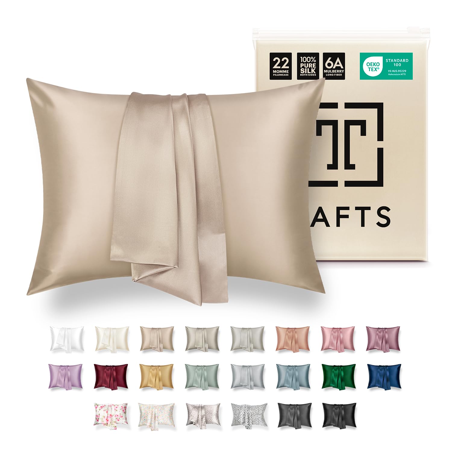 Tafts Silk Pillow Cases - 22mm 100% Pure Mulberry 6A Silk Pillowcase for Hair & Skin with Zipper Closure, Cooling, Natural, Organic, Double Sided Pillow Case (Nude, Queen 20x30 1pc)