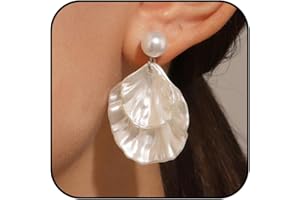 AONKLOT Clip on Earrings Women Seashell Pearl Clip-On Earrings Non-Piercing Beach Jewelry Set Lightweight Summer Accessories for Dresses Outfit
