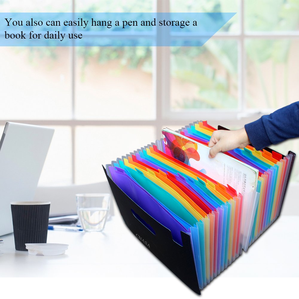 Expanding Files Folder 24 Pockets ,CNASA Large Capacity Expandable Business File Folder Portable Accordion A4 Document Expander Bag Colourful Tabs Wallet Briefcase Office Classroom Use, Self Standing