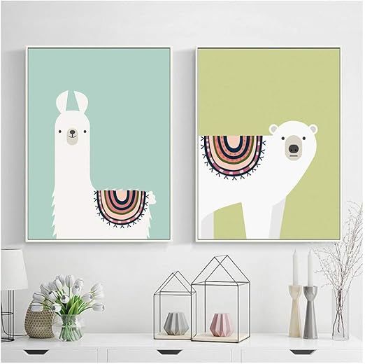 Amazon Com Gsmwy Animal Poster Alpaca Wall Art Posters And Prints Bear Wall Pictures For Living Room Nordic Style Kids Decoration 2 Pieces 40x60cm No Frame Posters Prints