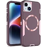 showdd Designed for iPhone 14 Plus Case/iPhone 15 Plus Case, Double Layer Protection,Magnetic Compatible with MagSafe,Frosted Anti Slip, Dustproof,No Fading, No Yellowing, Purple Rose