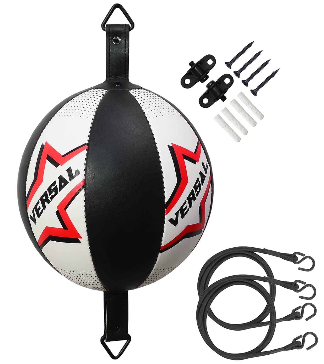 VSL Boxing Double End Ball Leather Speed Ball MMA Dodge Training Punching Speedball Punch Bag with Floor to Ceiling Ropes and Anchors