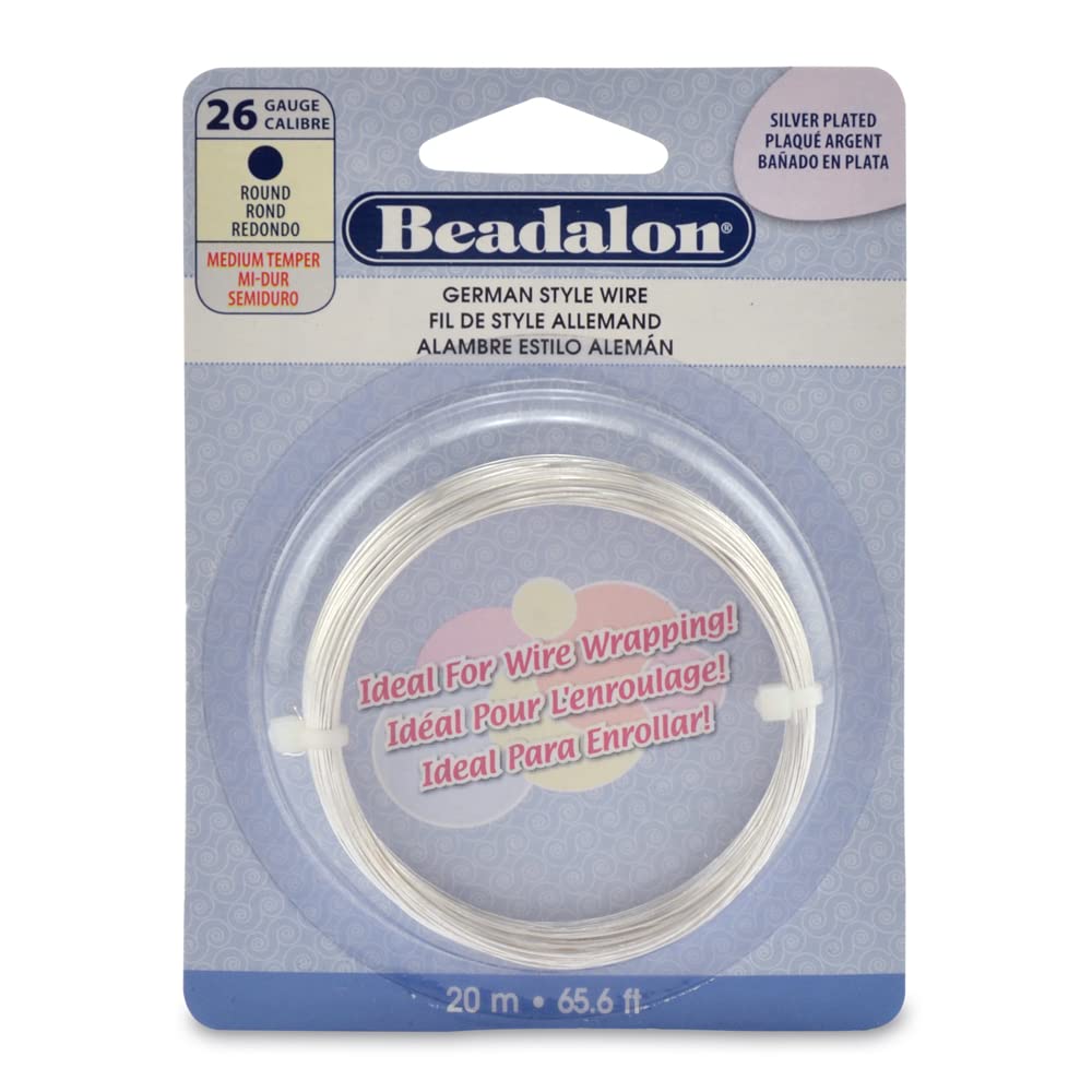 Beadalon German Style 20 m 26 Gauge Round Wire, Silver Plated