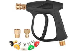 High Pressure Power Washer Gun Kit Pressure Washer Spray Gun with 5 Nozzle Tips M22-14mm/15mm Fitting and 3/8" Quick Connecto