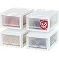 IRIS USA 6 Quart Compact Stacking Storage Drawer, Plastic Drawer Organizer with Clear Doors for Undersink, Kitchen, Pantry, D