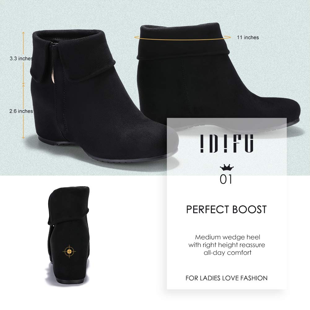 IDIFU Women's Candice-V Fold Over Round Toe Ankle Booties Hidden Medium Wedge Heel Side Zipper Faux Suede Short Boots… - Image 4