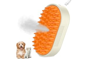 SOGUE Steam Brush for Dogs Cats,Cat Steam Brush for Shedding,3 in 1 Steamy Cat Brushes,Silicone Pet Spray Hair Removal Comb for Grooming,Massage,Combing,Rechargeable Spritz Defur Comb for Cats Dogs Yellow