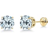 Gem Stone King 14K Yellow Gold Sky Blue Topaz Stud Earrings for Women | 5.00 Cttw | Gemstone November Birthstone | Round 8MM