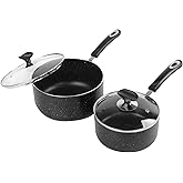 HooJay Nonstick Saucepan Set with Lid, Non Stick 2Qt & 3Qt Sauce Pan Set with Glass Lid Small Pot for Home Kitchen