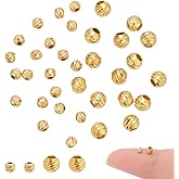 AHANDMAKER 35PCS 925 Sterling Silver Spacer Beads, 2mm/3mm Texture Round Ball Spacer Bead, Infinite Pattern Golden Loose Beads Finding for Jewelry Earrings Bracelets Necklace Crafts Making