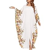 IKADEX Floral Print Muslim Abayas Dresses for Women Batwing Sleeve Split Ramadan Kaftan Thobe Islamic Prayer Clothes