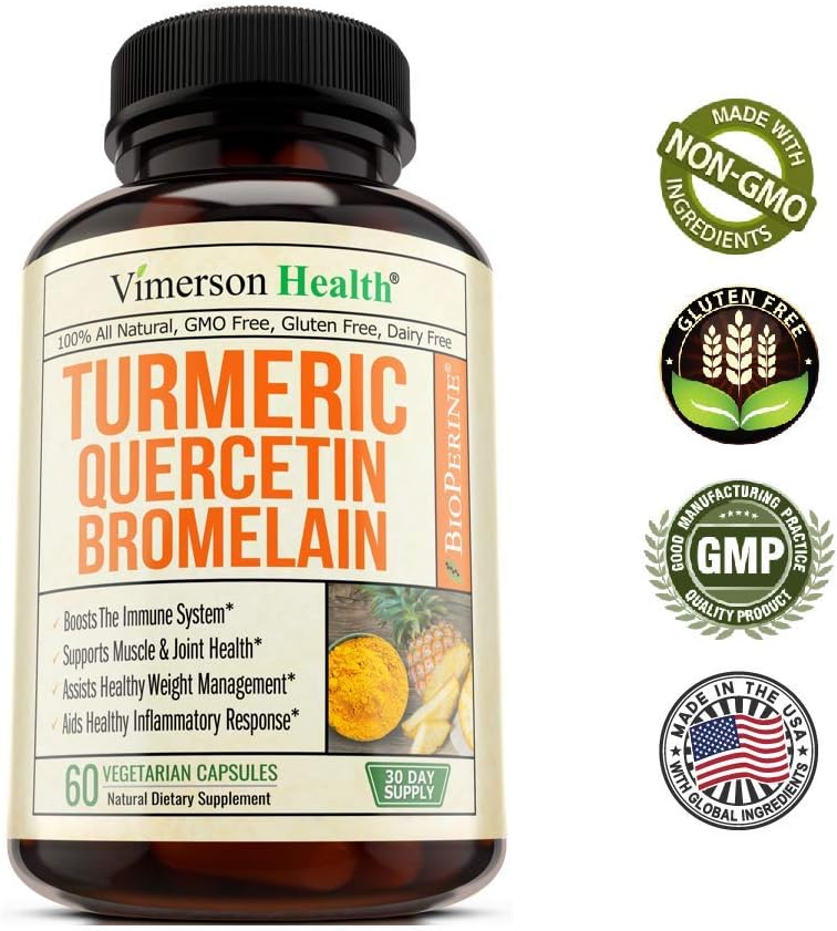Turmeric Curcumin Bromelain Quercetin and Bioperine. Occasional Joint Pain Relief Supplement. Antioxidant Properties for Immune, Heart and Digestive Health. Supports Healthy Inflammatory Response.: Health & Personal Care