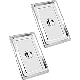 QWORK Full Size Stainless Steel Steam Table Pan Cover with Handle - Set of 2, Durable Lid for Steam Pans
