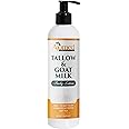 Grass Fed Beef Tallow & Goat Milk Body Lotion for Sensitive Skin, Organic Tallow Lotion - Soothes Dry Patches, Goat Milk Moisturizer - Handmade Tallow Body Lotion (UNSCENTED, 8 Oz)