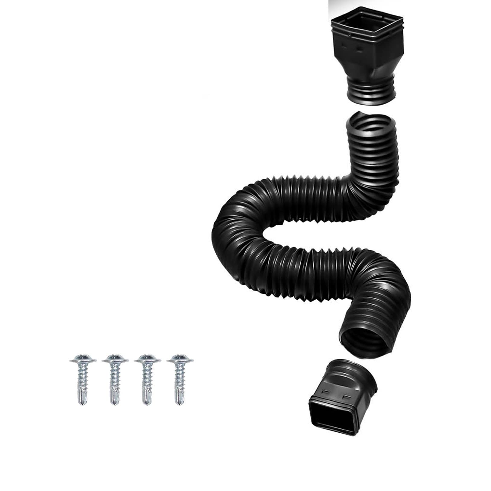 Rain Gutter Downspout Extension, Flexible Retractable Drain Downspout Extender, Rainwater Drainage Connector, Extendable From 20 to 59 Inches, with 4 Screws, Quick Installation (Black)