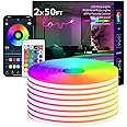 MFWW Neon Rope Lights, 2x50FT RGB LED Strip Lights, App Control, IR Remote, Outdoor IP67 Waterproof, Music Syncing, Flexible DIY Design for Bedroom, Gaming, Party, Christmas Decor