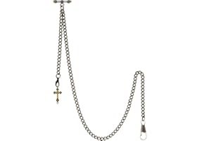 TREEWETO Men's Albert Chain Pocket Watch Curb Link Key Chain 2 Hooks with Antique Cross Pendant Design Charm Fob T Bar