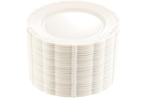DaYammi 60PCS Ivory Plastic Plates, Thanksgiving Plates Disposable Heavy Duty Disposable Plates Premium 7.5inch Ivory Dessert Cake Salad Appetizer Platos Hard Plastic Platos Disposable for Party