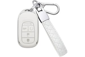 Kespevn for Honda Key Fob Cover 5 Button Soft TPU with Leather Keychain 360 Degree Protection Key Case Shell Holder Fits for 2022 2023 2024 Honda Accord Civic HR-V CR-V Pilot Odyssey, B White