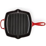 Le Creuset Enameled Cast Iron Signature Square Skillet Grill, 10.25", Cerise