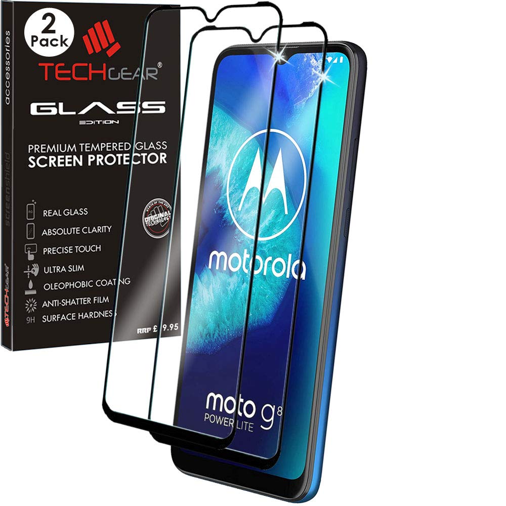 TECHGEAR 2 Pack 3D GLASS Edition Compatible for Motorola Moto G8 Power Lite, Edge to Edge Tempered Glass Screen Protector [Full Screen] [9H Hardness] [Crystal Clarity] [Scratch-Resistant] [No-Bubble]