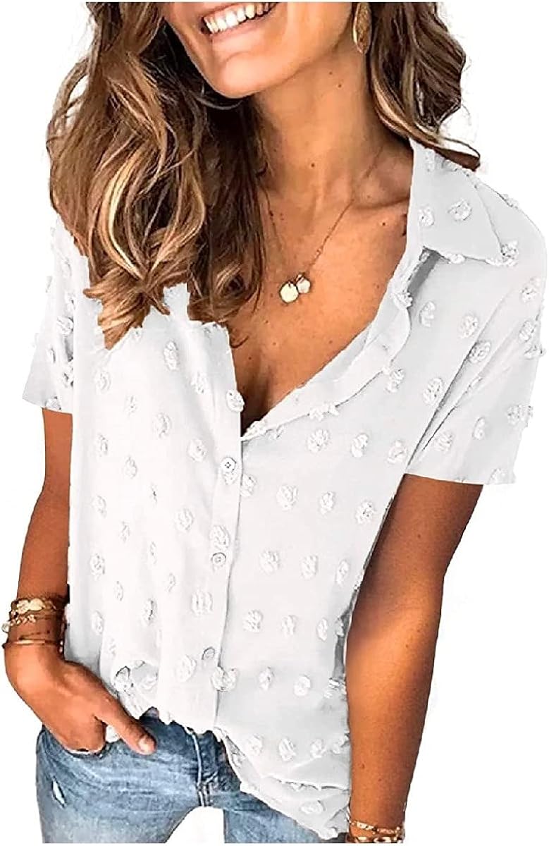 short sleeve button up womens white